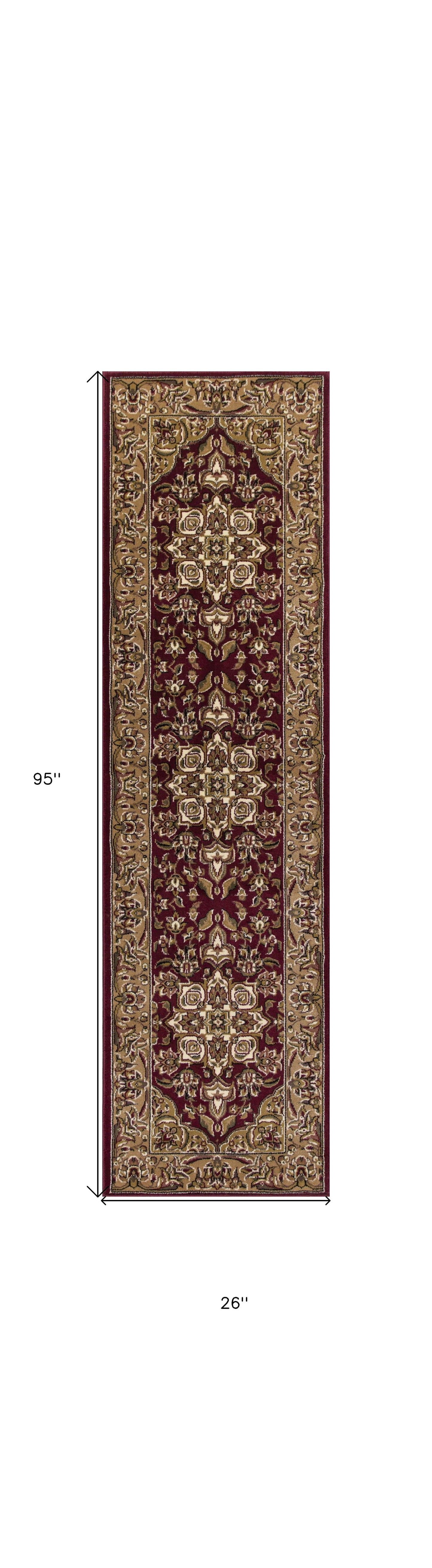 HomeRoots 2' x 8' Red or Beige Medallion Runner Rug