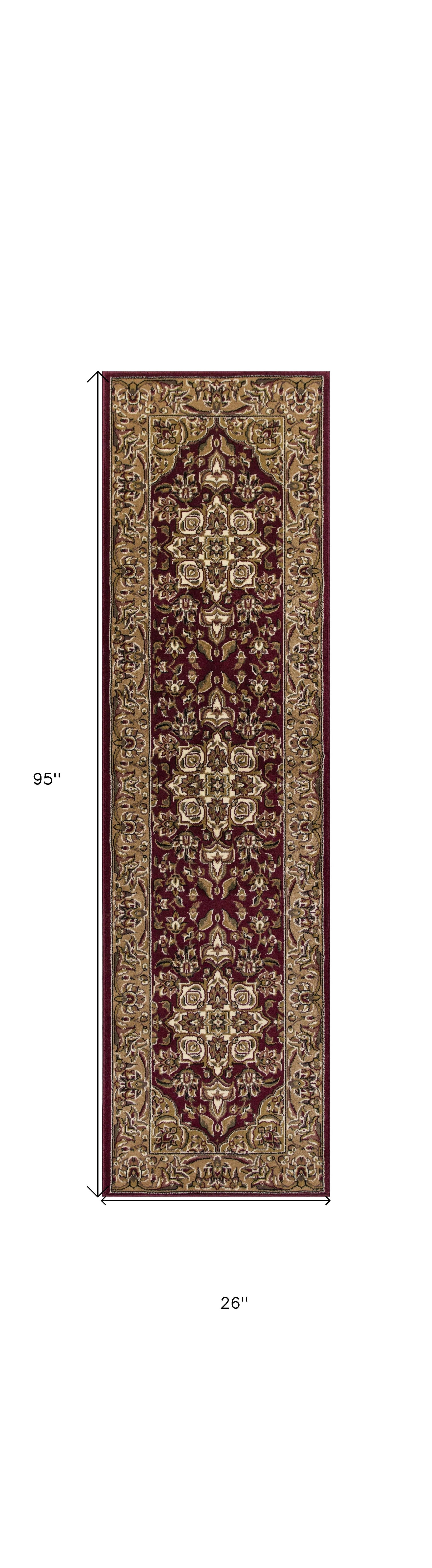 HomeRoots 2' x 8' Red or Beige Medallion Runner Rug