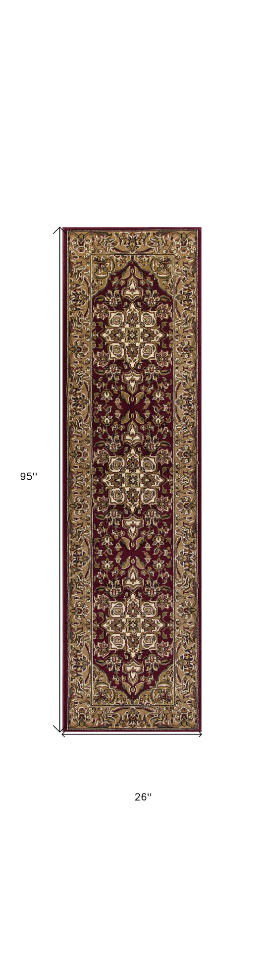 HomeRoots 2' x 8' Red or Beige Medallion Runner Rug