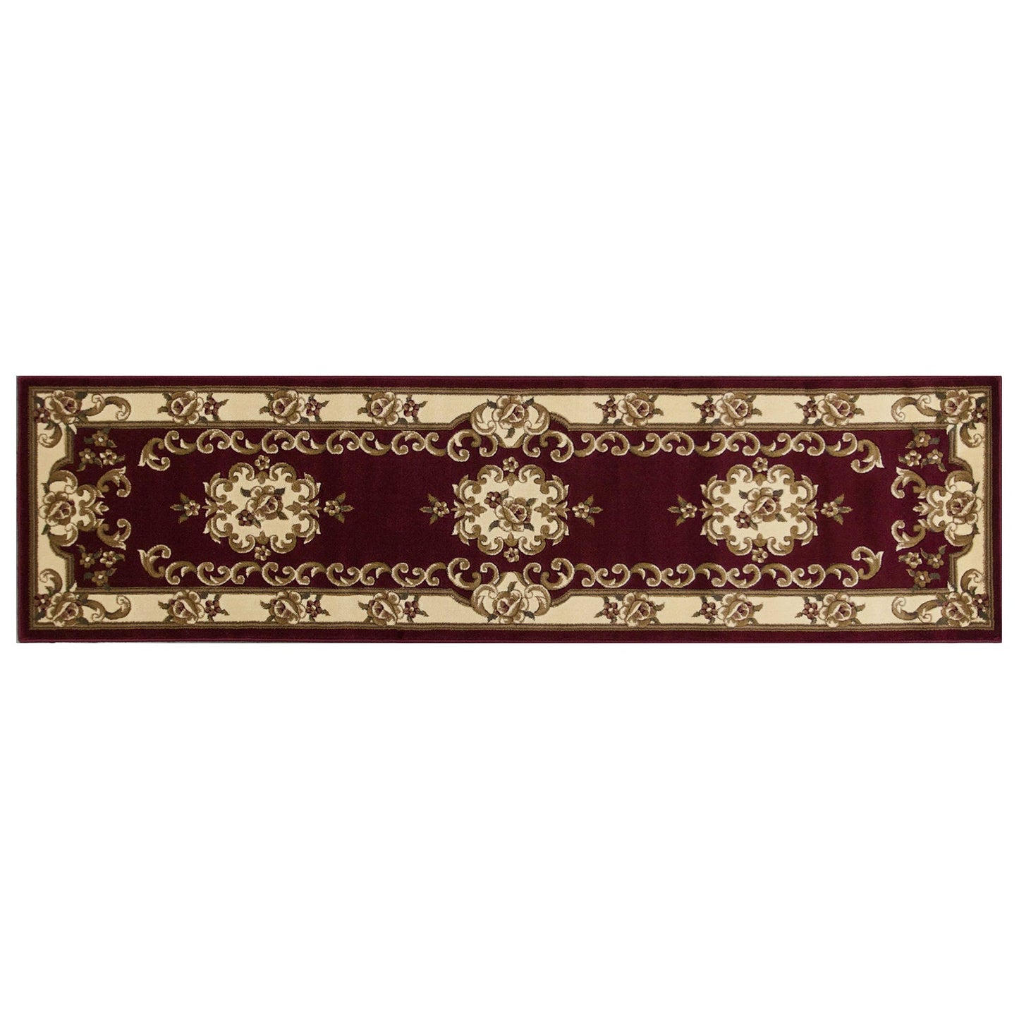 HomeRoots 2' x 8' Red or Ivory Medallion Runner Rug