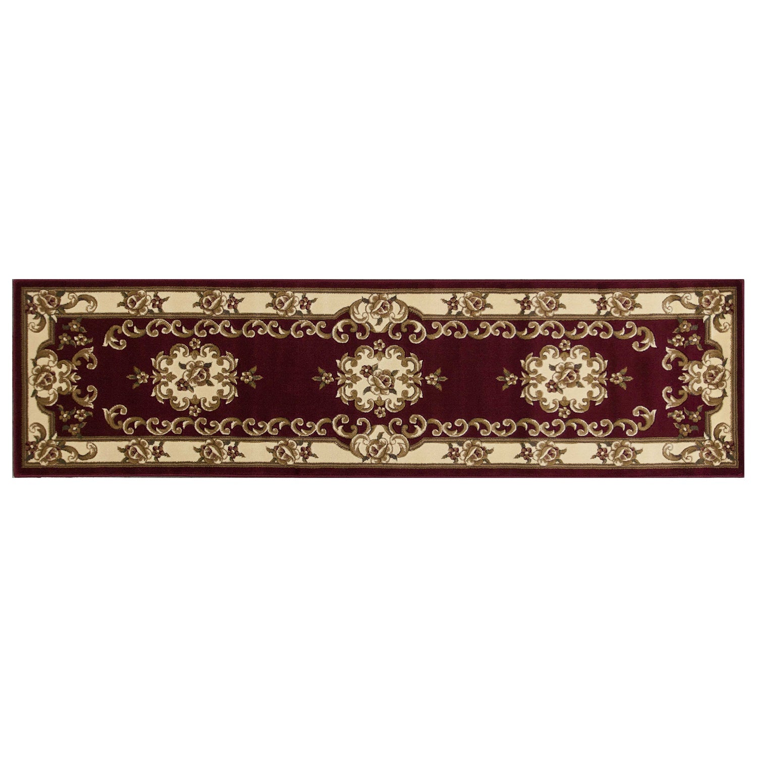 HomeRoots 2' x 8' Red or Ivory Medallion Runner Rug