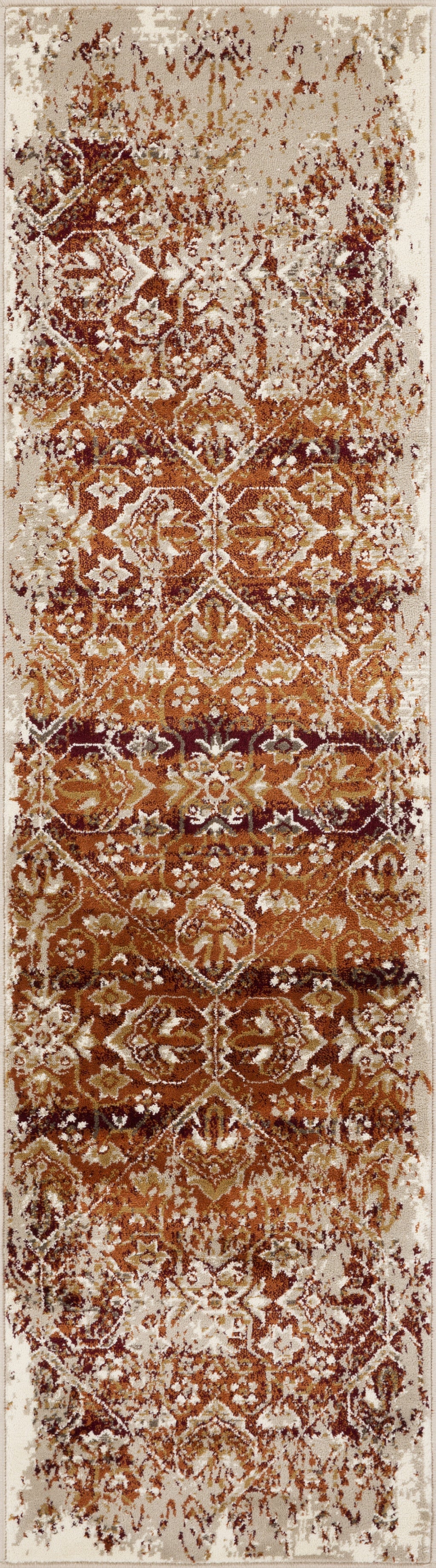 HomeRoots 2' x 8' Rust Ivory Distressed Diamonds Runner Rug