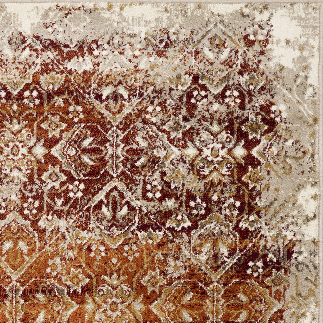 HomeRoots 2' x 8' Rust Ivory Distressed Diamonds Runner Rug