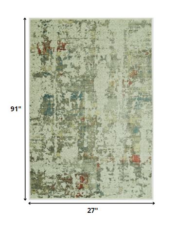 HomeRoots 2' x 8' Sage Ivory Weathered Vintage Runner Rug