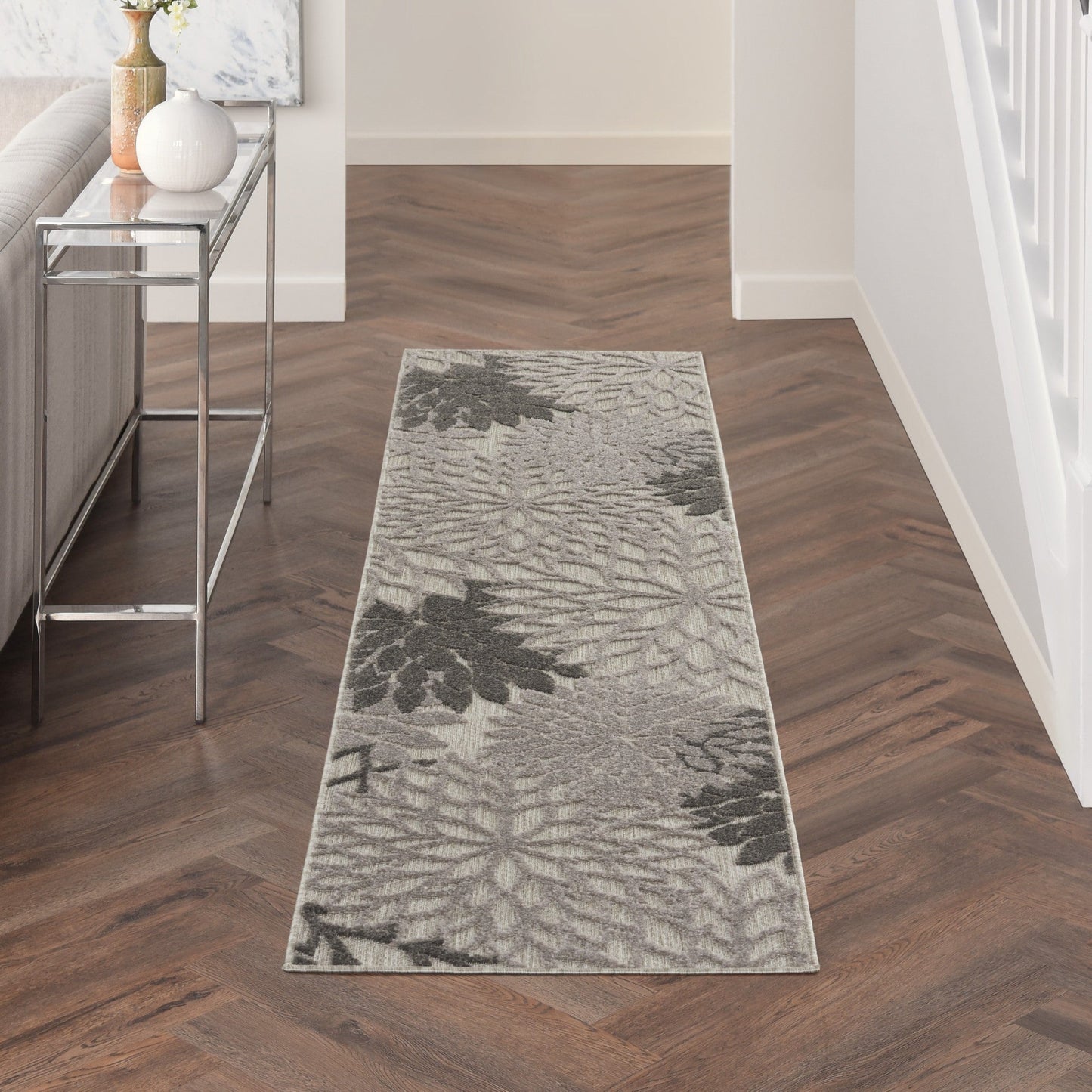 HomeRoots 2’ x 8’ Silver and Gray Indoor Outdoor Runner Rug