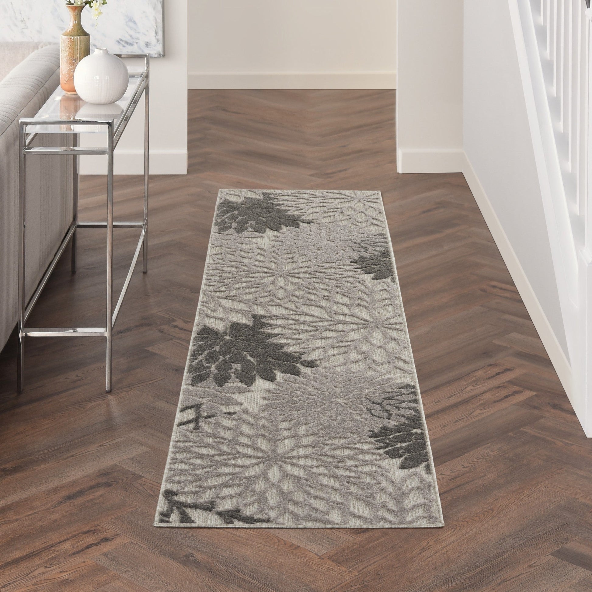 HomeRoots 2’ x 8’ Silver and Gray Indoor Outdoor Runner Rug