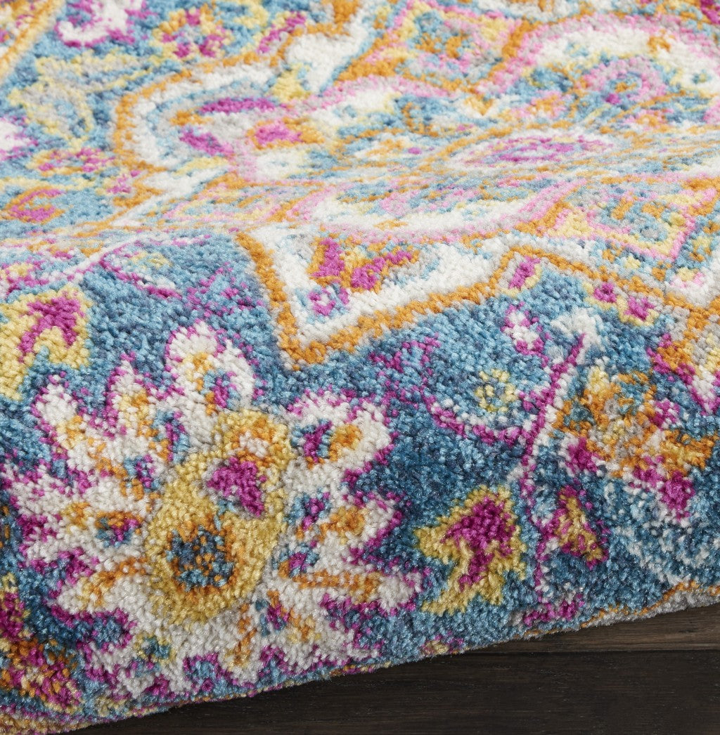 HomeRoots 2' x 8' Teal and Pink Medallion Runner Rug