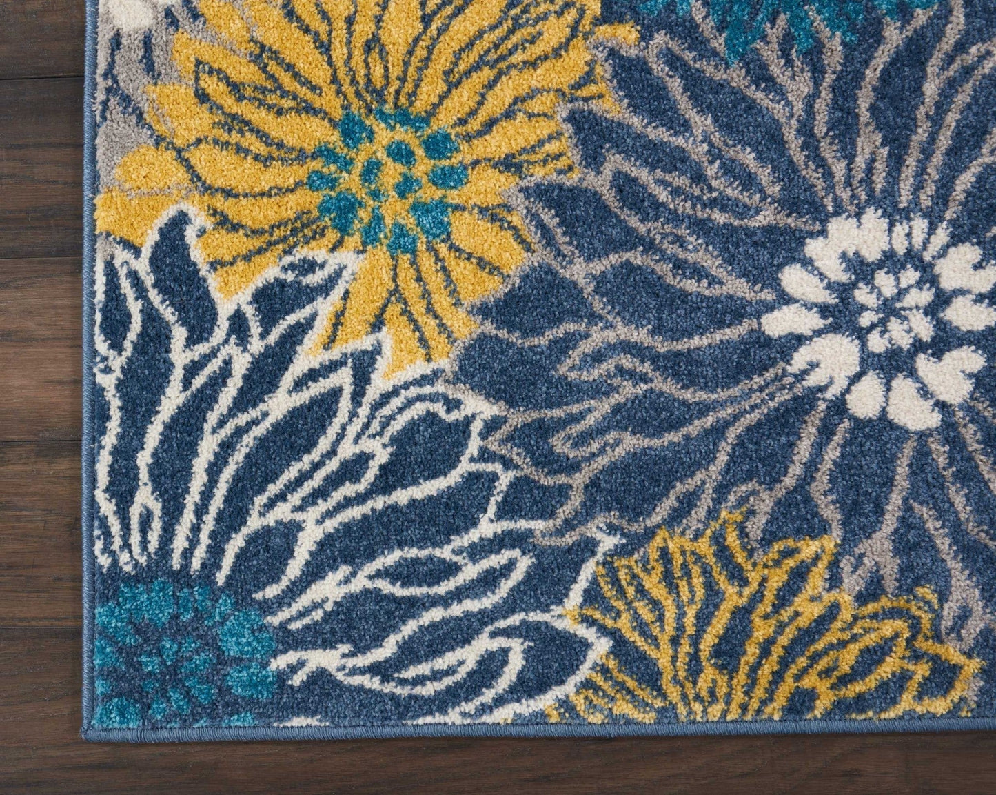 HomeRoots 2’ x 8’ Tropical Flower Runner Rug in Blue Finish