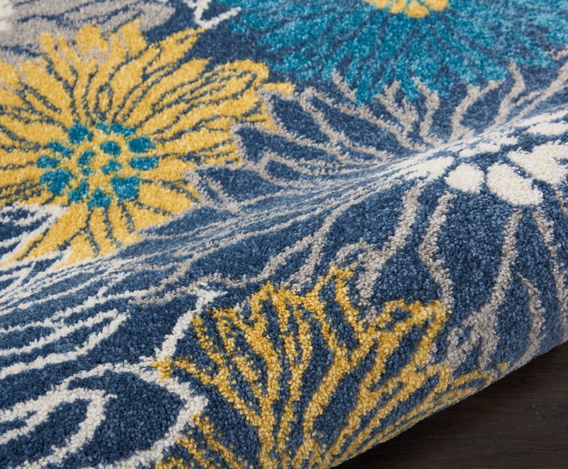 HomeRoots 2’ x 8’ Tropical Flower Runner Rug in Blue Finish