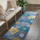 HomeRoots 2’ x 8’ Tropical Flower Runner Rug in Blue Finish