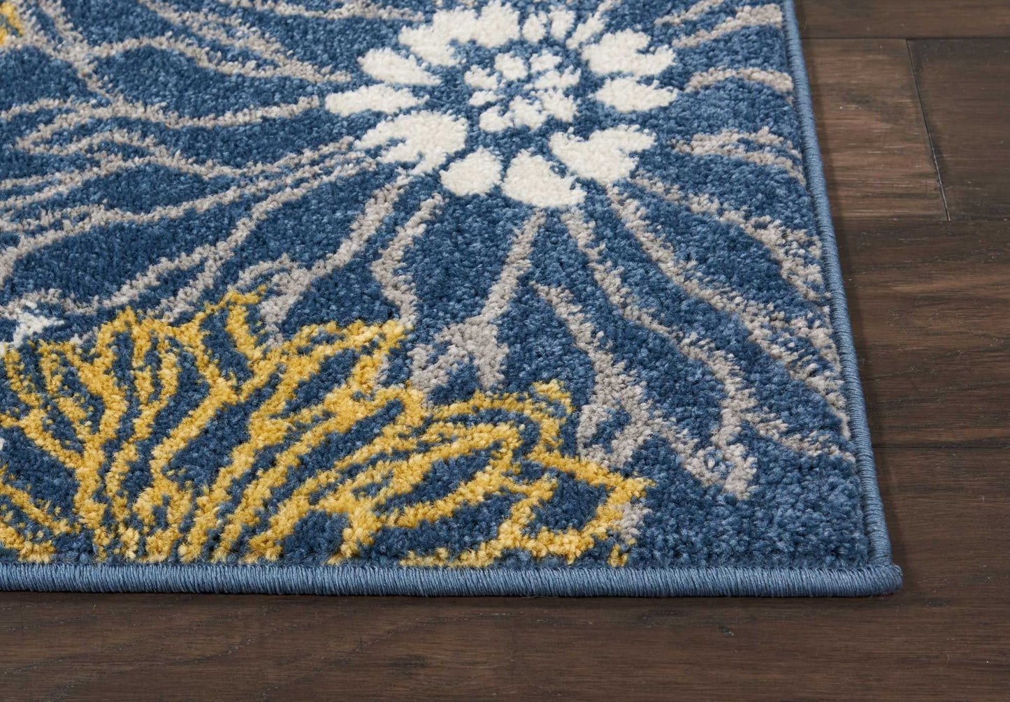 HomeRoots 2’ x 8’ Tropical Flower Runner Rug in Blue Finish