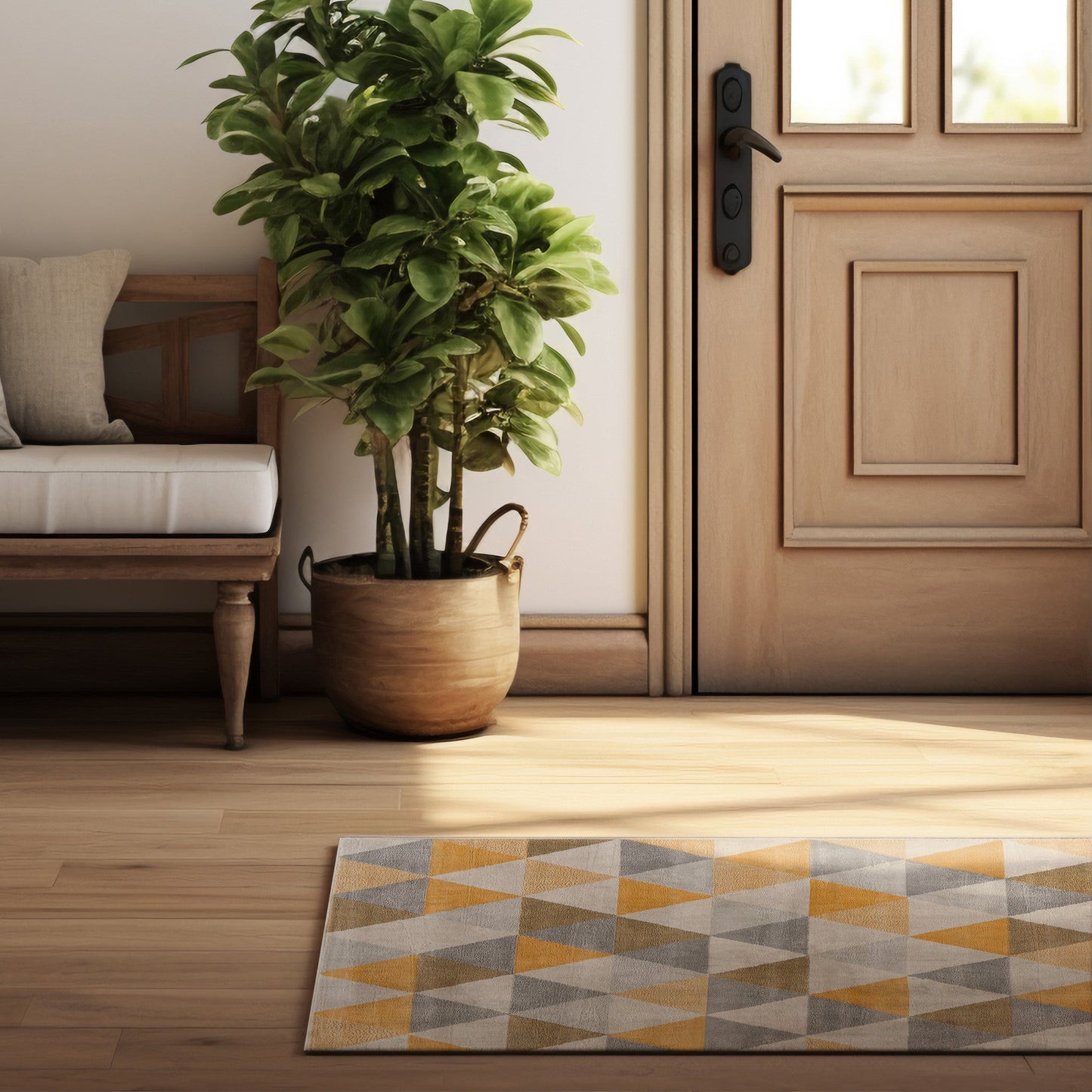 HomeRoots 2' x 8' Yellow Triangular Lattice Runner Rug