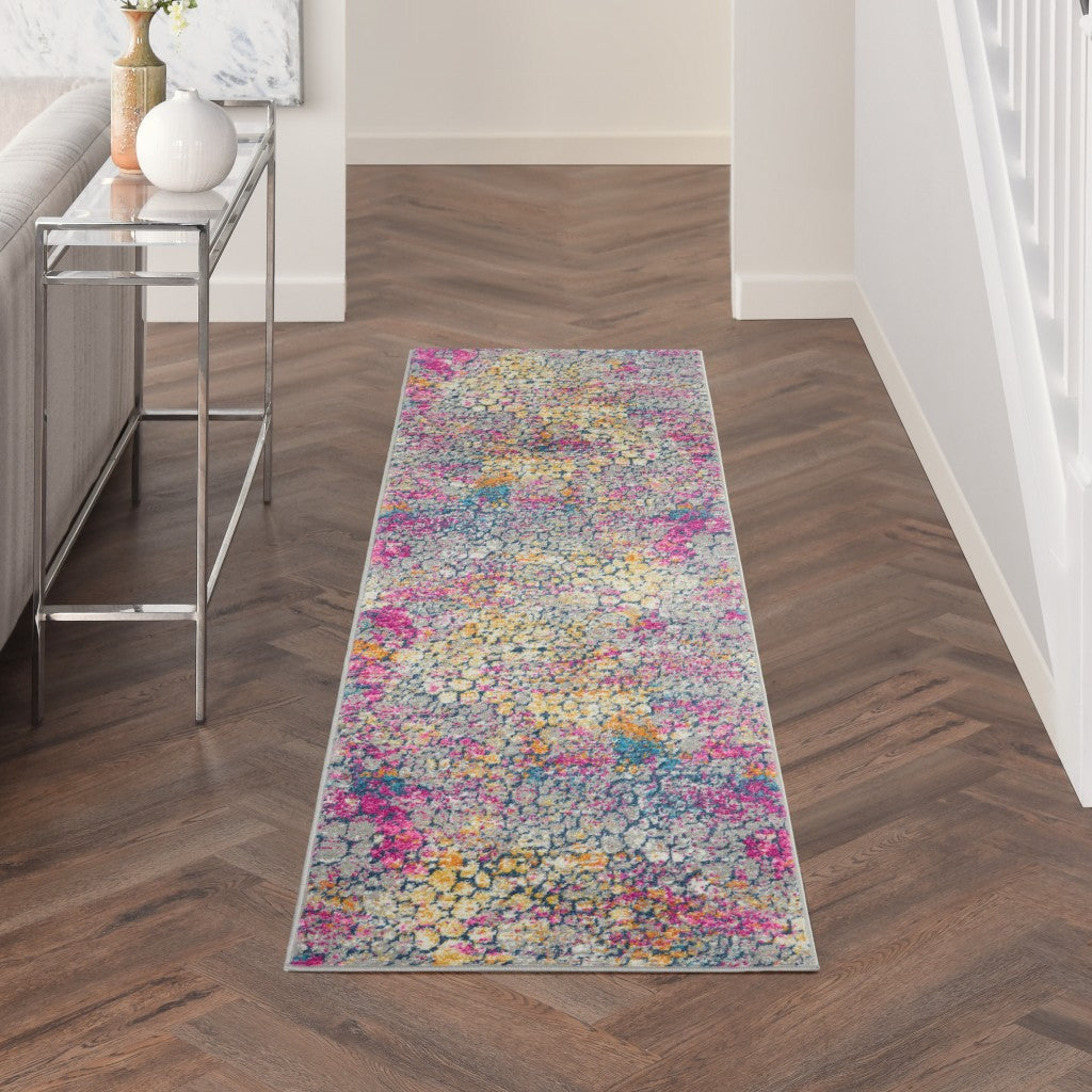 HomeRoots 2' x 8' Yellow and Pink Coral Reef Runner Rug