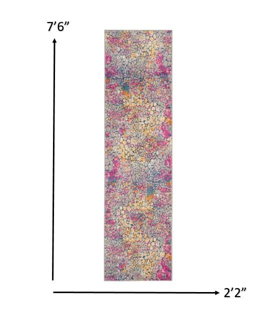 HomeRoots 2' x 8' Yellow and Pink Coral Reef Runner Rug