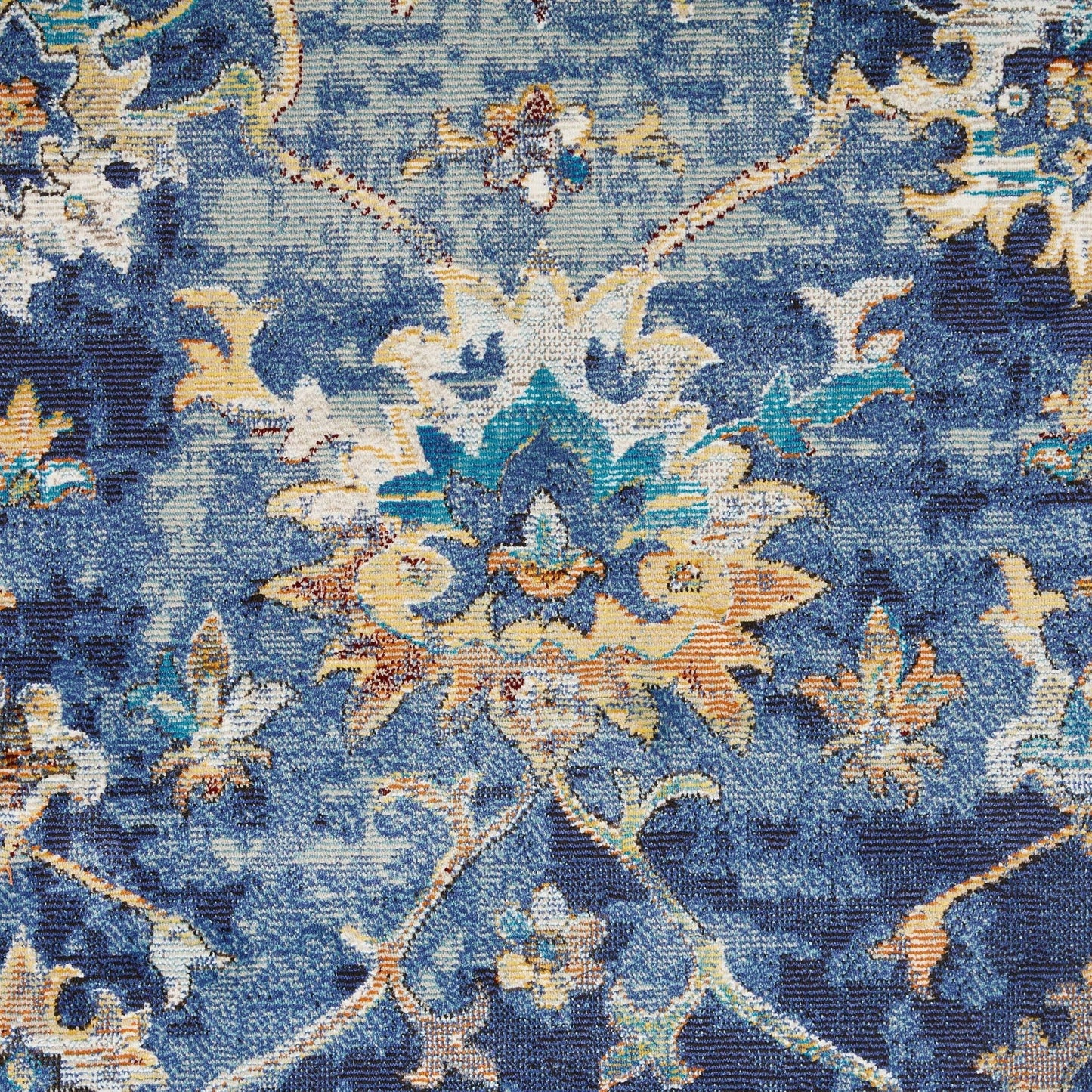 HomeRoots 2' x 9' Blue and Gold Jacobean Runner Rug