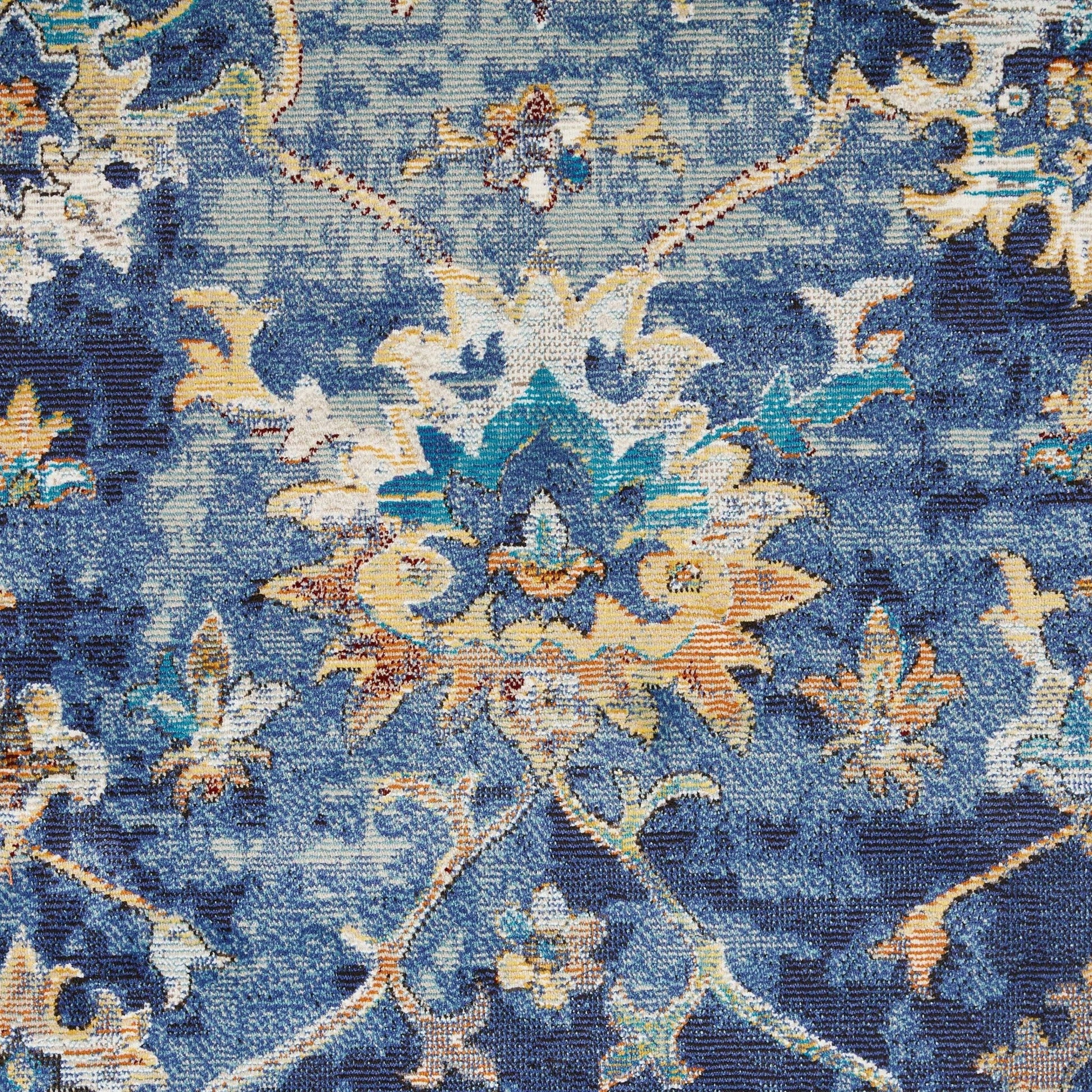 HomeRoots 2' x 9' Blue and Gold Jacobean Runner Rug