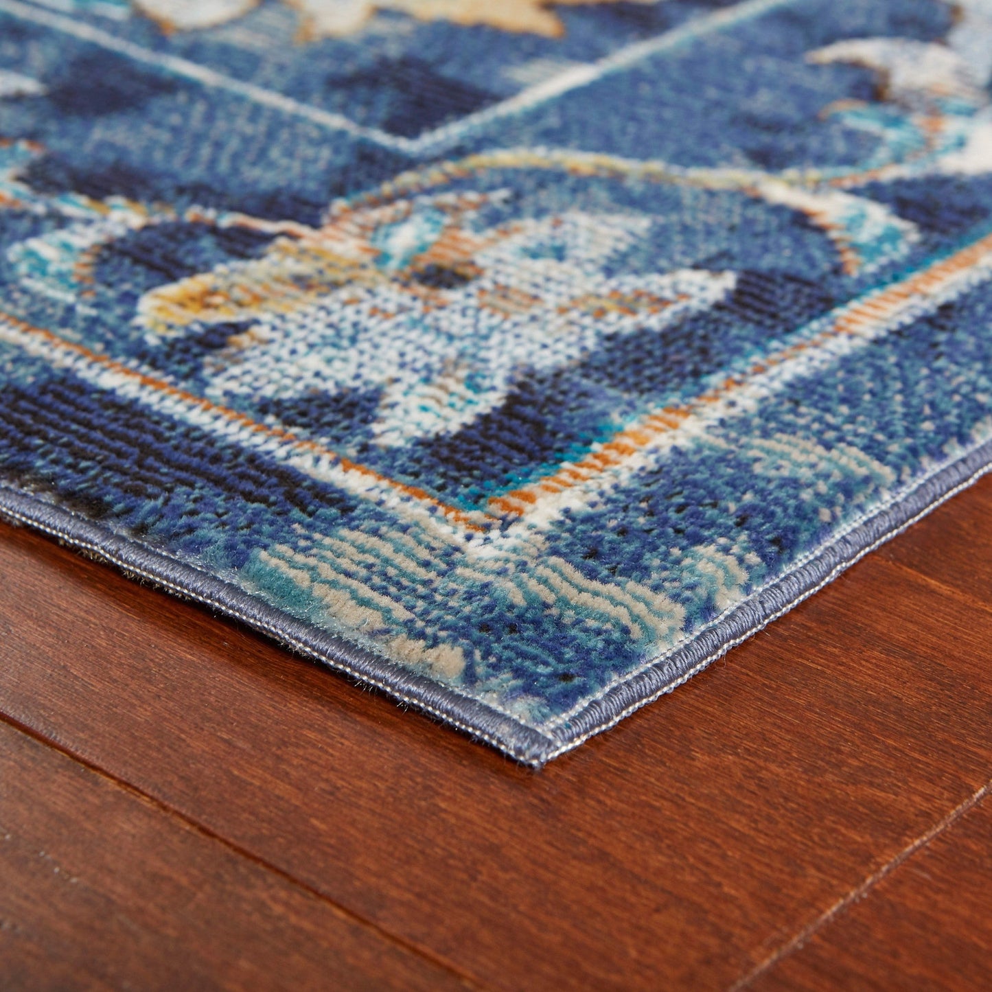 HomeRoots 2' x 9' Blue and Gold Jacobean Runner Rug