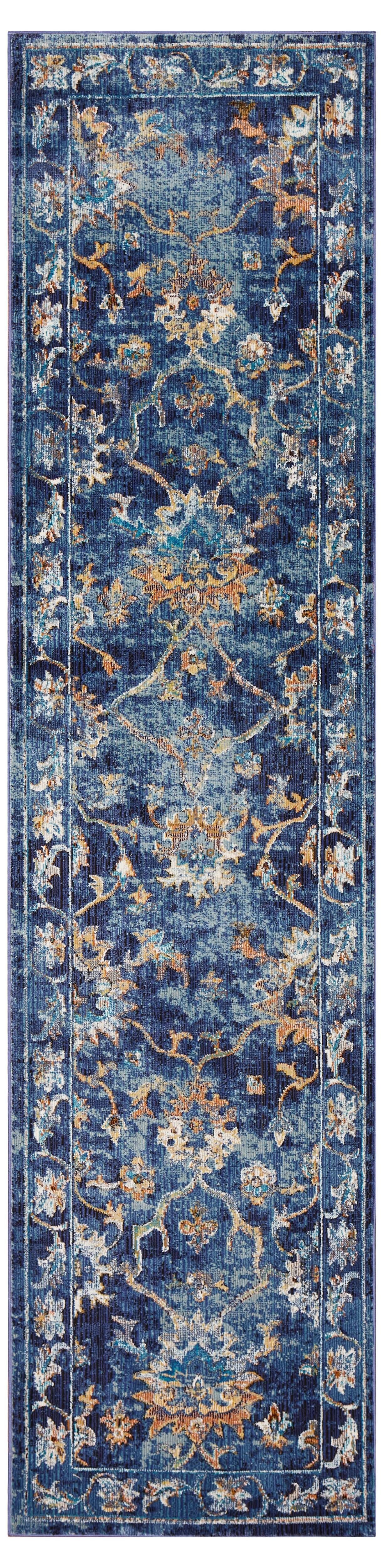 HomeRoots 2' x 9' Blue and Gold Jacobean Runner Rug
