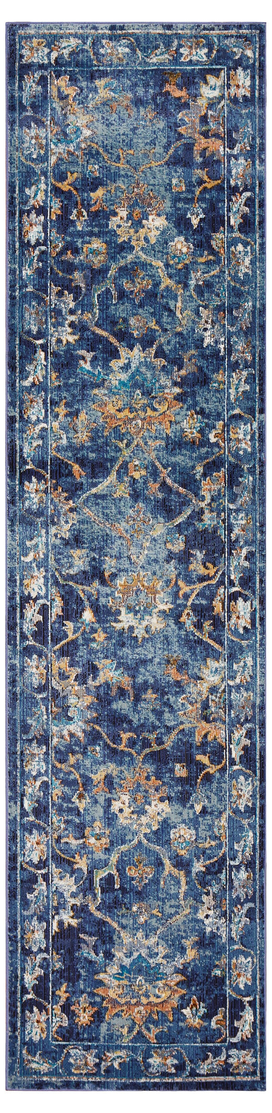 HomeRoots 2' x 9' Blue and Gold Jacobean Runner Rug