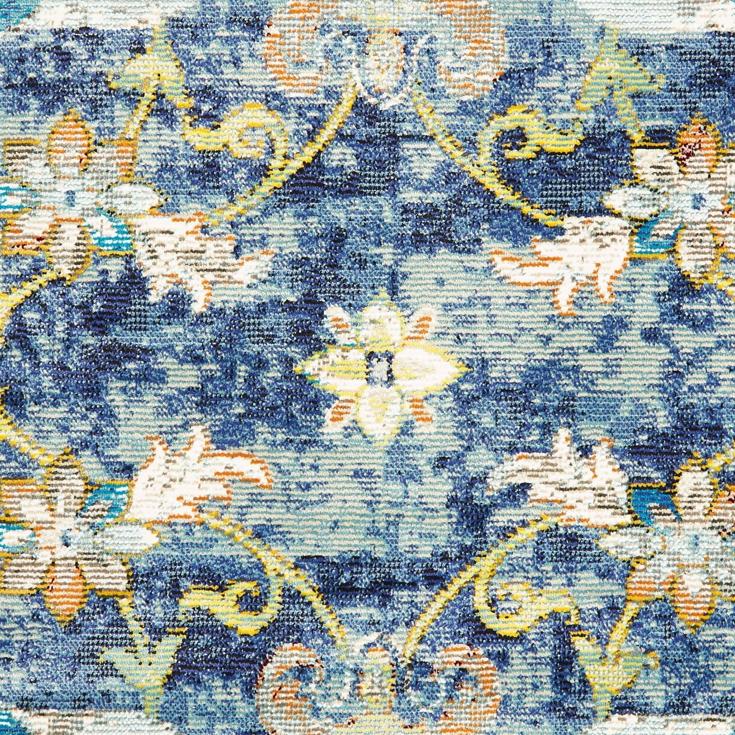 HomeRoots 2' x 9' Blue and White Jacobean Pattern Runner Rug