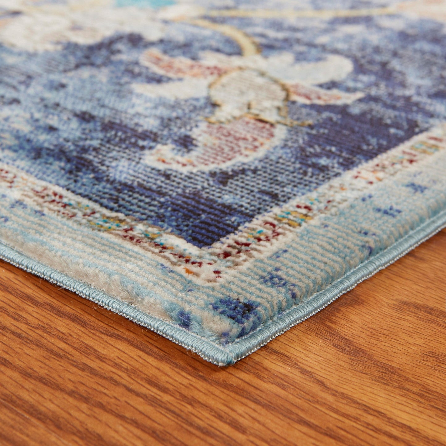 HomeRoots 2' x 9' Blue and White Jacobean Pattern Runner Rug