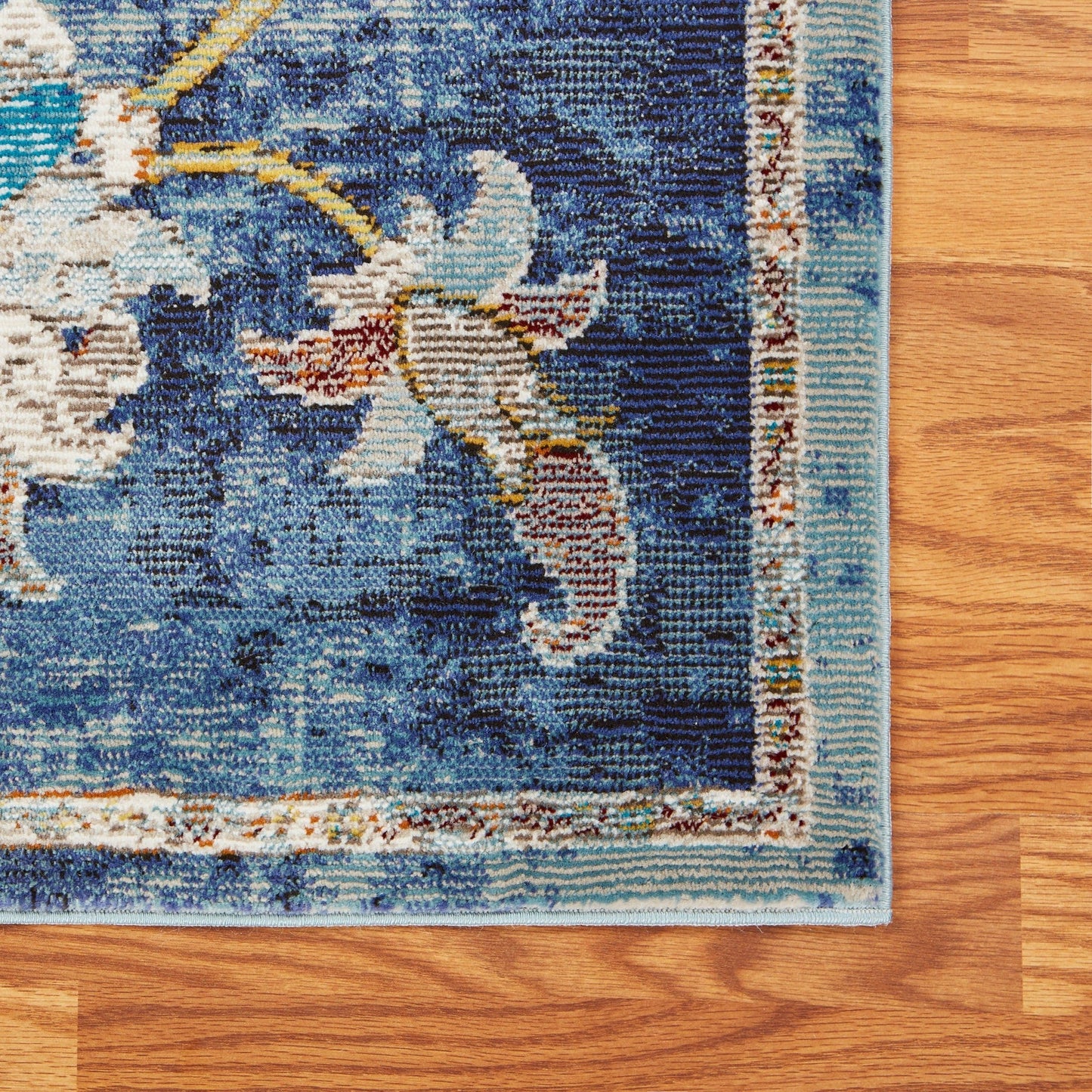 HomeRoots 2' x 9' Blue and White Jacobean Pattern Runner Rug