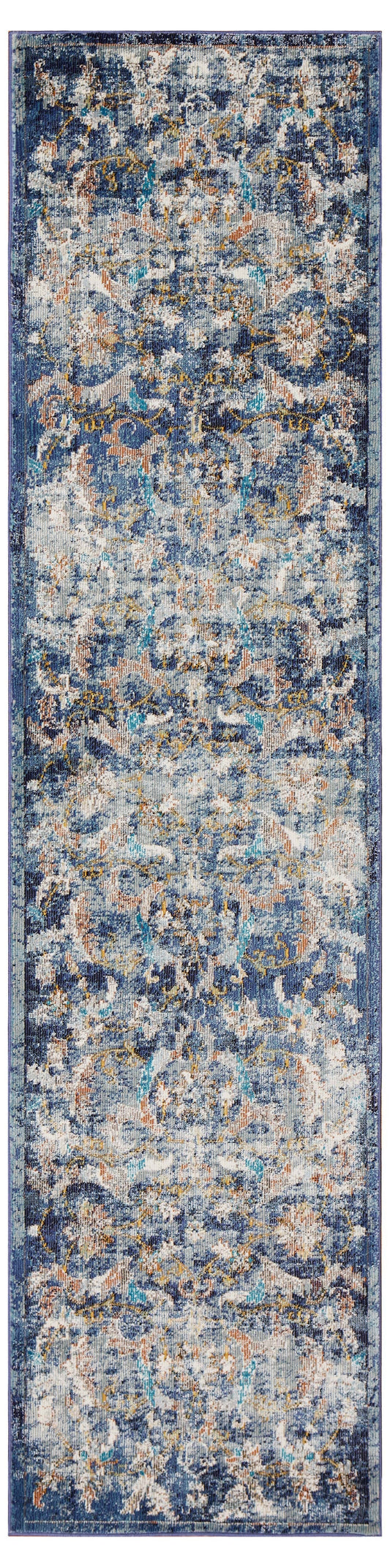 HomeRoots 2' x 9' Blue and White Jacobean Pattern Runner Rug