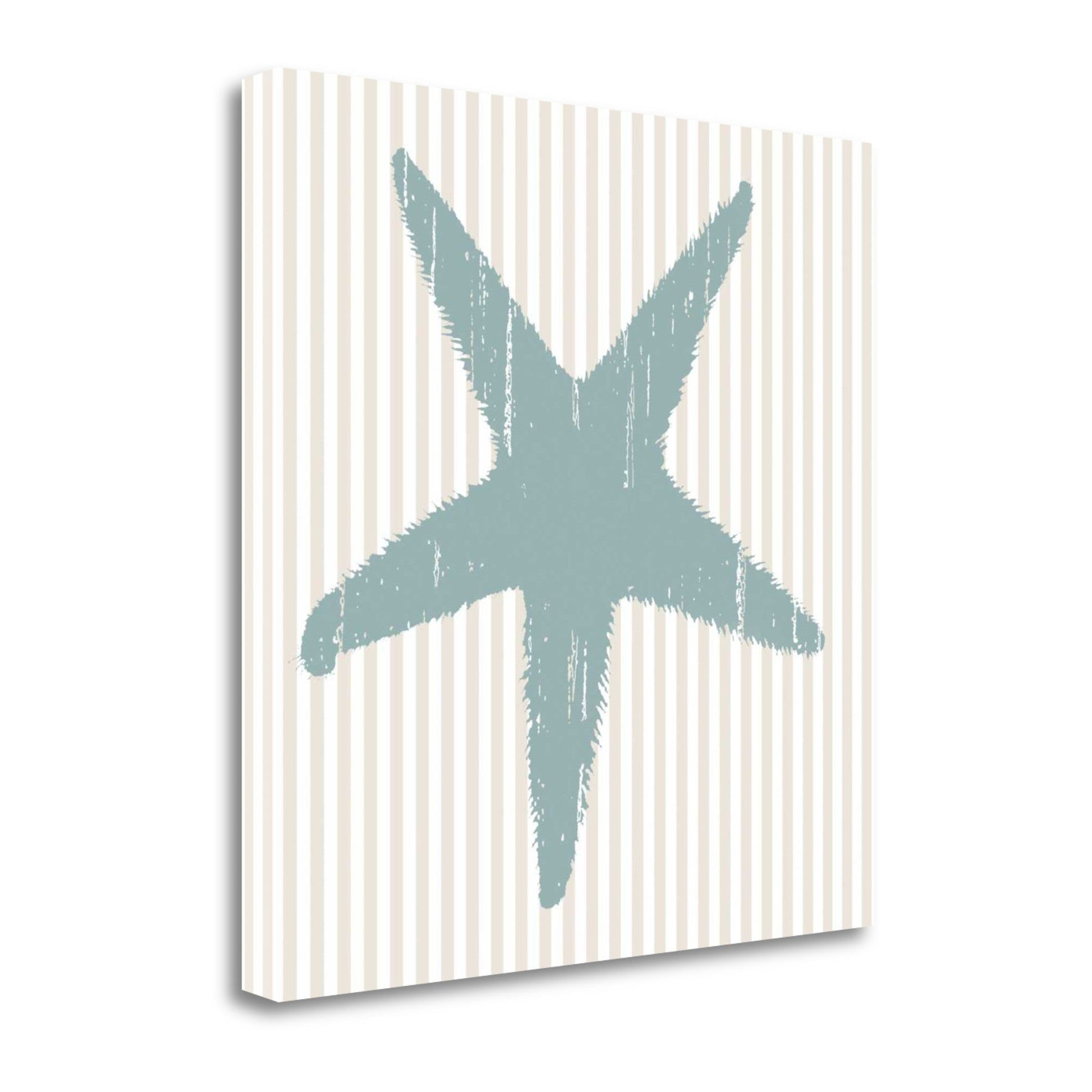 HomeRoots 20" Aqua Starfish Tan Striped Background Giclee Wrap Canvas Wall Art
