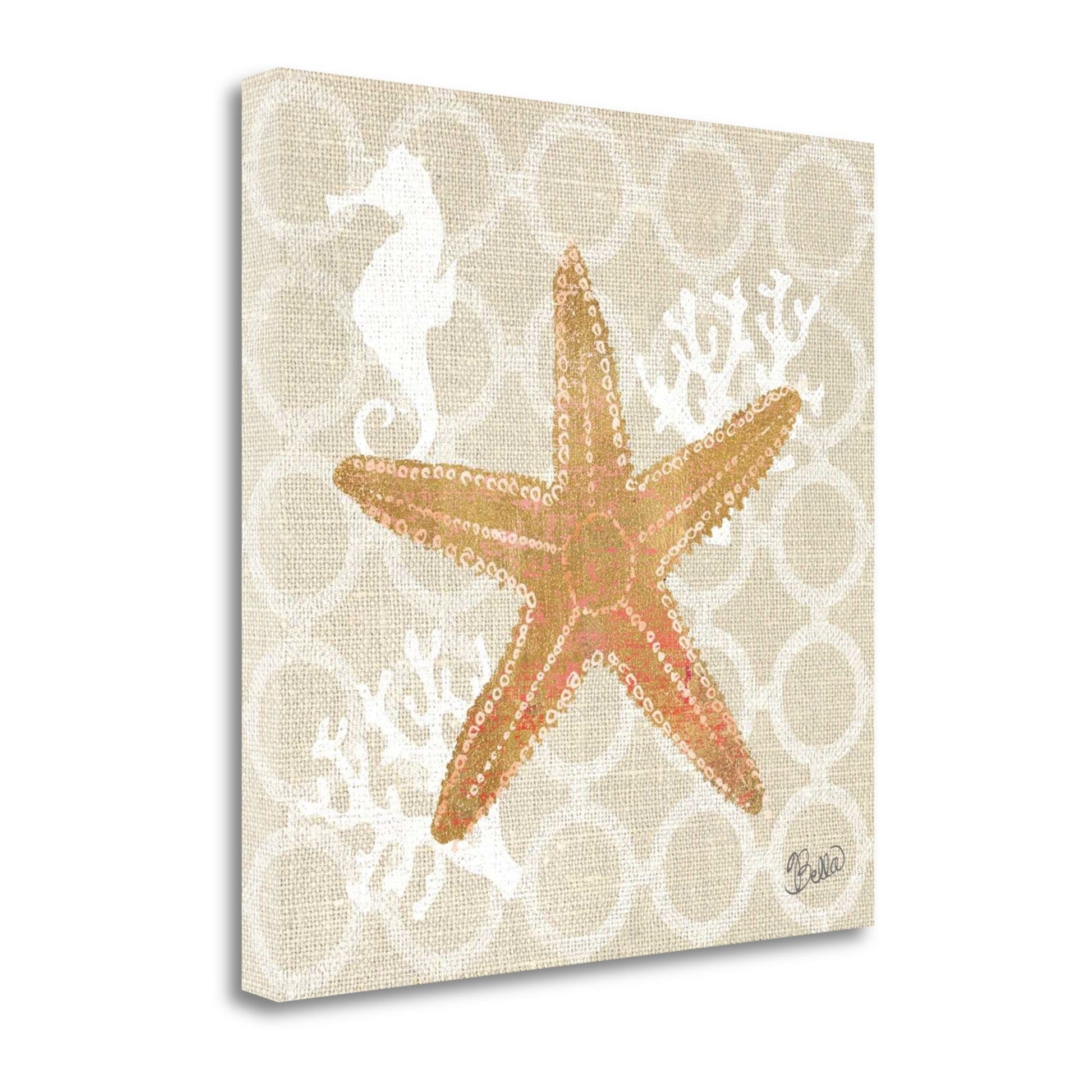 HomeRoots 20" Beach Starfish on Linen Giclee Print on Gallery Wrap Canvas Wall Art