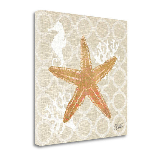 HomeRoots 20" Beach Starfish on Linen Giclee Print on Gallery Wrap Canvas Wall Art