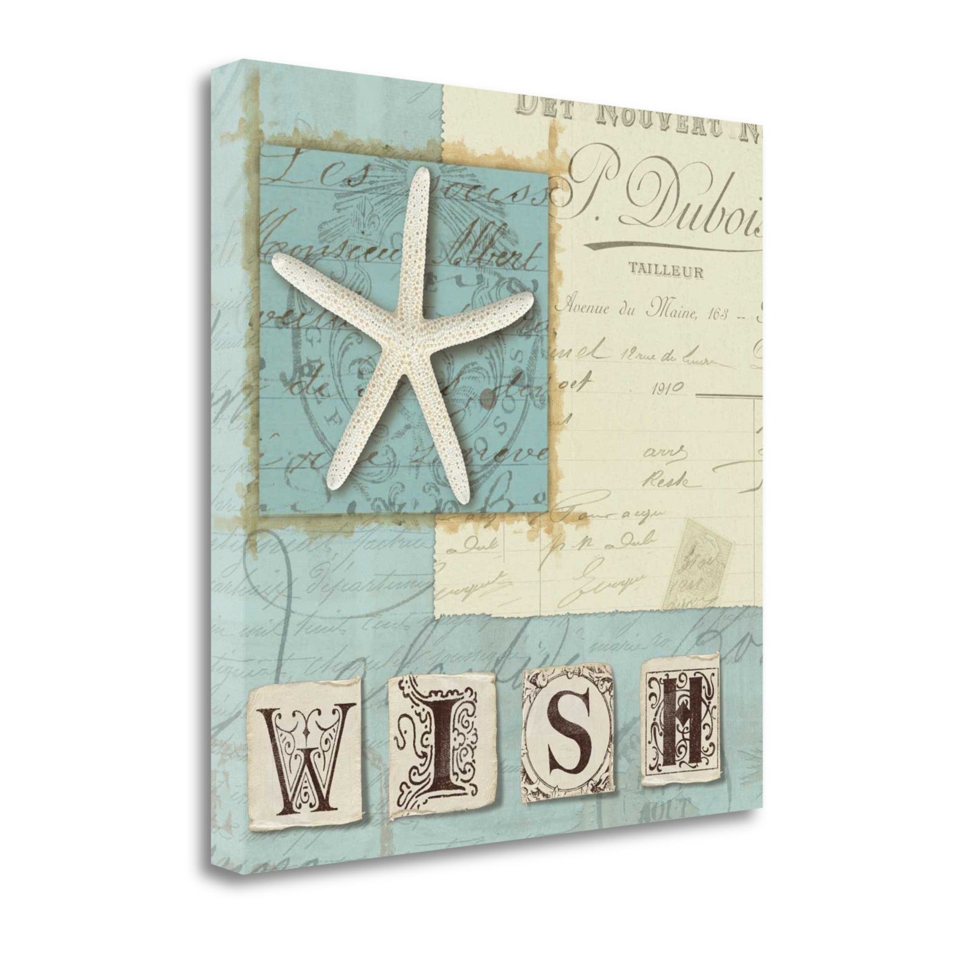 HomeRoots 20" Blue Vintage Inspired Beach Journal Giclee Print on Gallery Wrap Canvas Wall Art