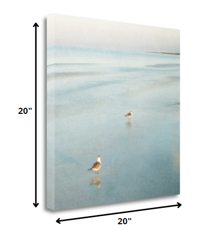 HomeRoots 20" Coastal Two Seagulls on the Beach Giclee Wrap Canvas Wall Art