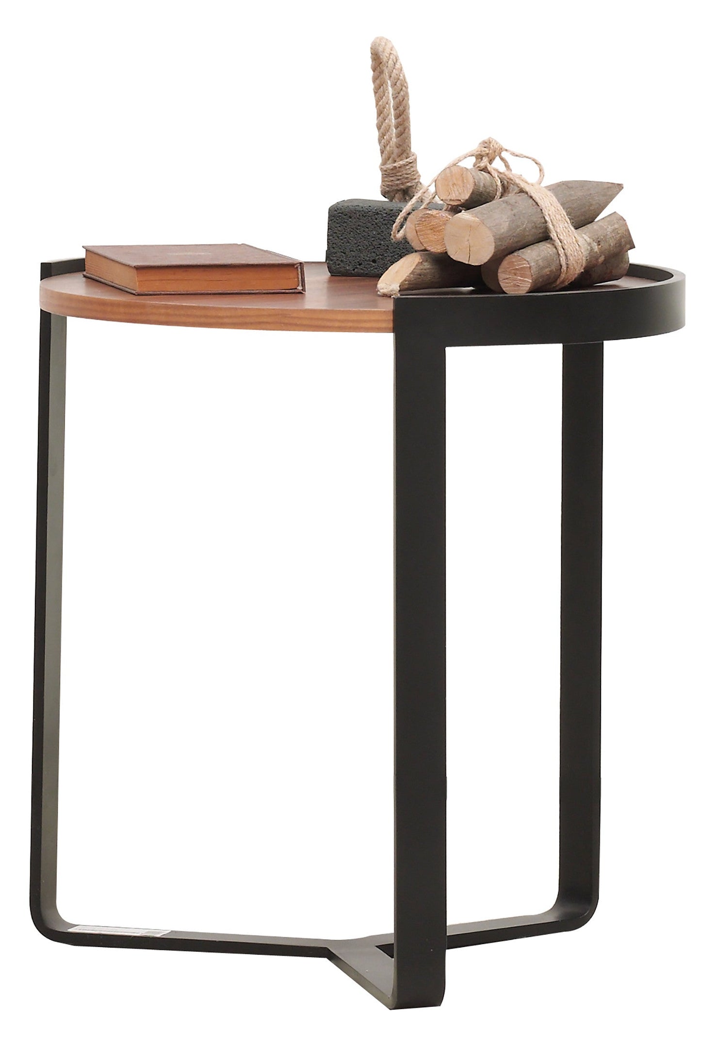 HomeRoots 20" Contempo Brown and Black Round Wood Tri Leg End Table