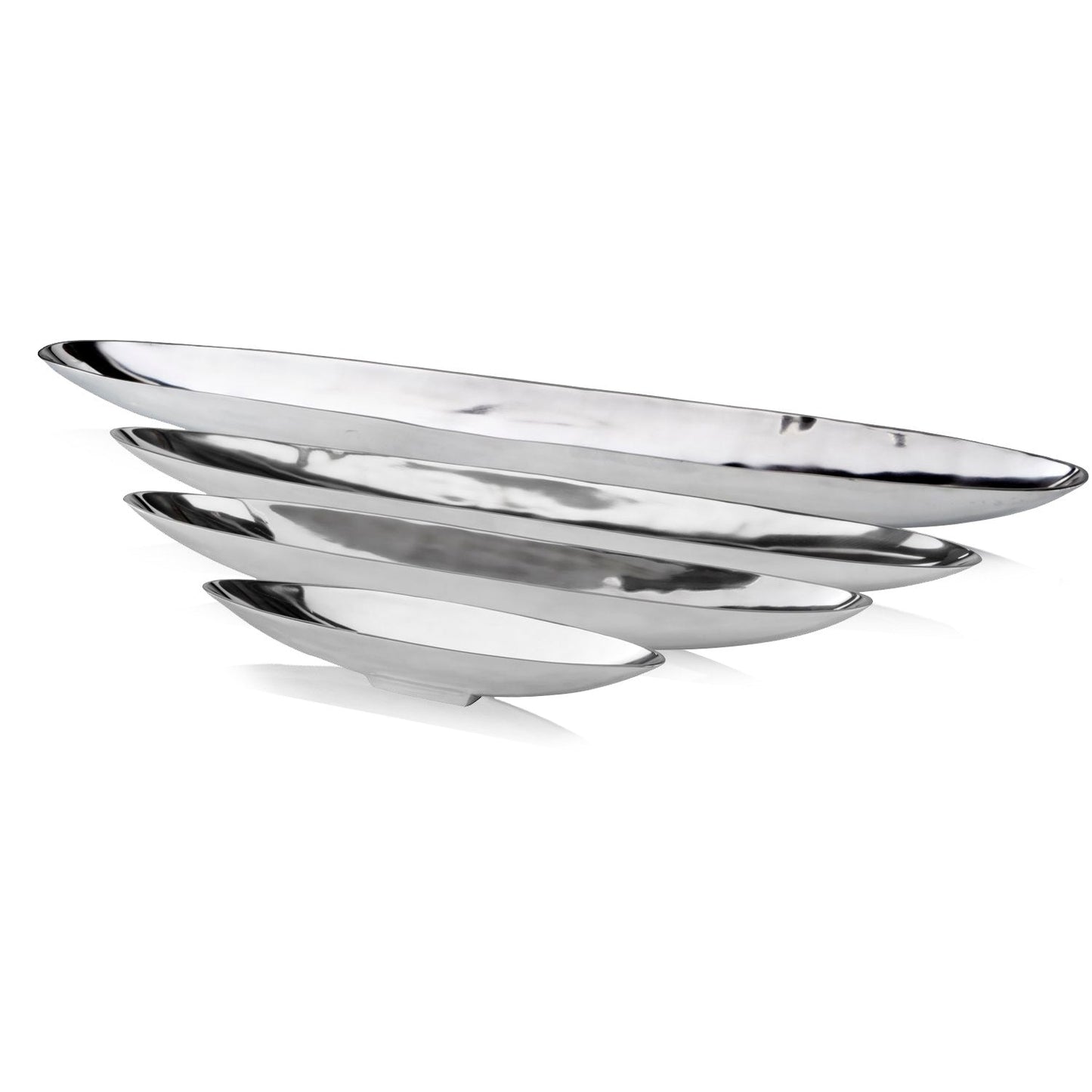 HomeRoots 20" Contemporary Short Boat Tray With Shiny Silver Finish