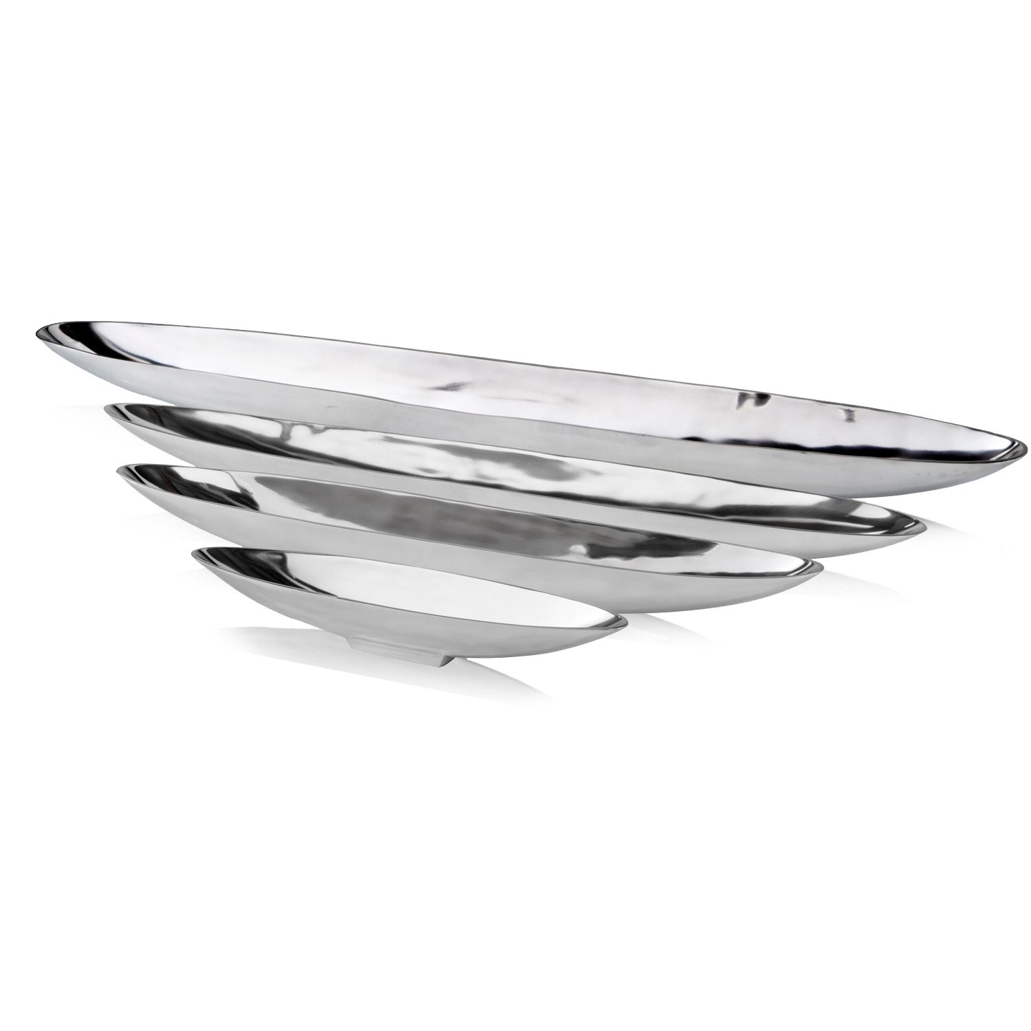 HomeRoots 20" Contemporary Short Boat Tray With Shiny Silver Finish