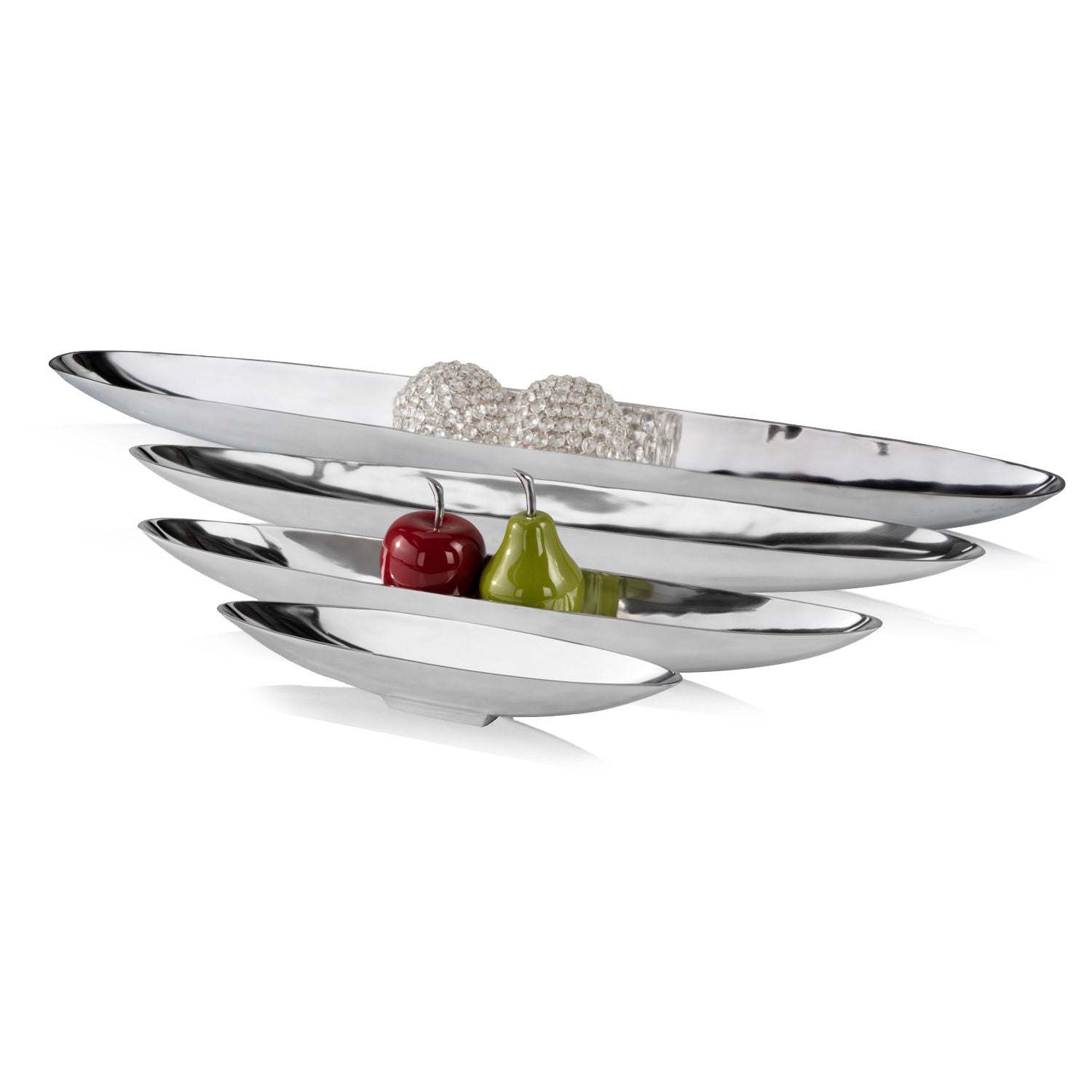HomeRoots 20" Contemporary Short Boat Tray With Shiny Silver Finish