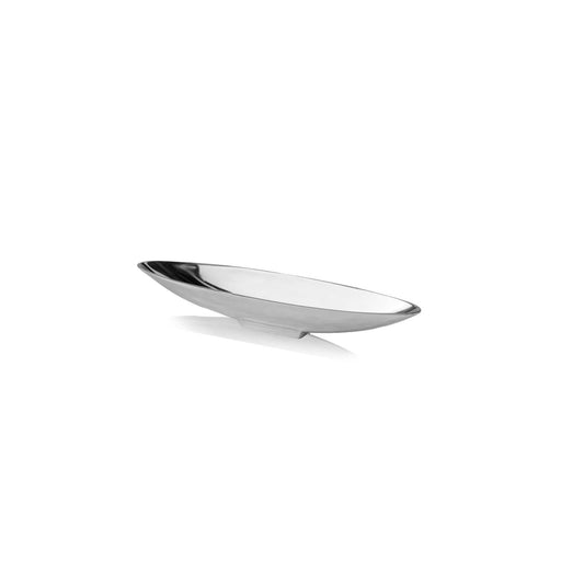 HomeRoots 20" Contemporary Short Boat Tray With Shiny Silver Finish