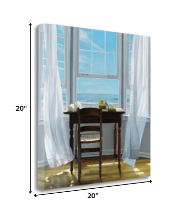 HomeRoots 20" Desk with Ocean View 1 Giclee Wrap Canvas Wall Art
