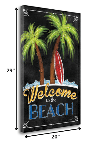 HomeRoots 20" Faux Wooden Black Beach Signboard Giclee Wrap Canvas Wall Art