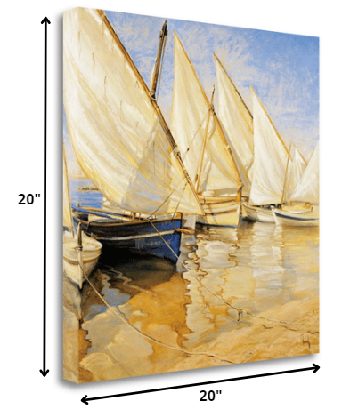 HomeRoots 20" Fleet of Boats with Open White Sails Giclee Wrap Canvas Wall Art