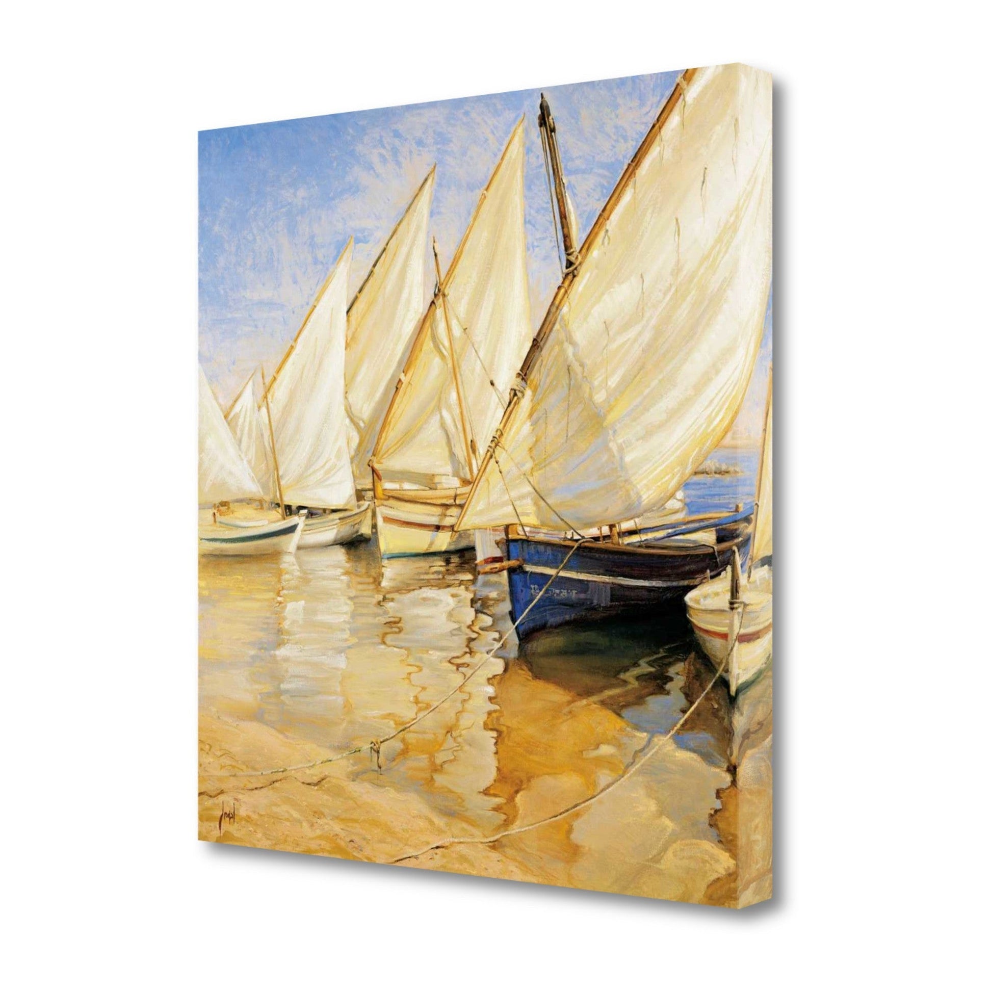 HomeRoots 20" Fleet of Boats with Open White Sails Giclee Wrap Canvas Wall Art