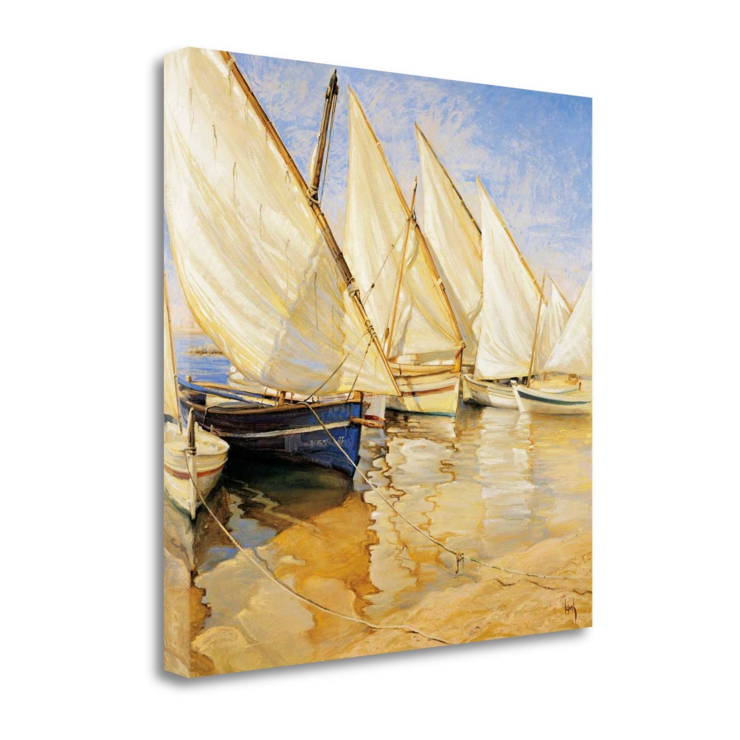 HomeRoots 20" Fleet of Boats with Open White Sails Giclee Wrap Canvas Wall Art