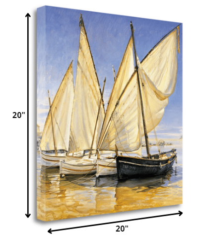 HomeRoots 20" Fleet of Boats with Royal White Sails Giclee Wrap Canvas Wall Art