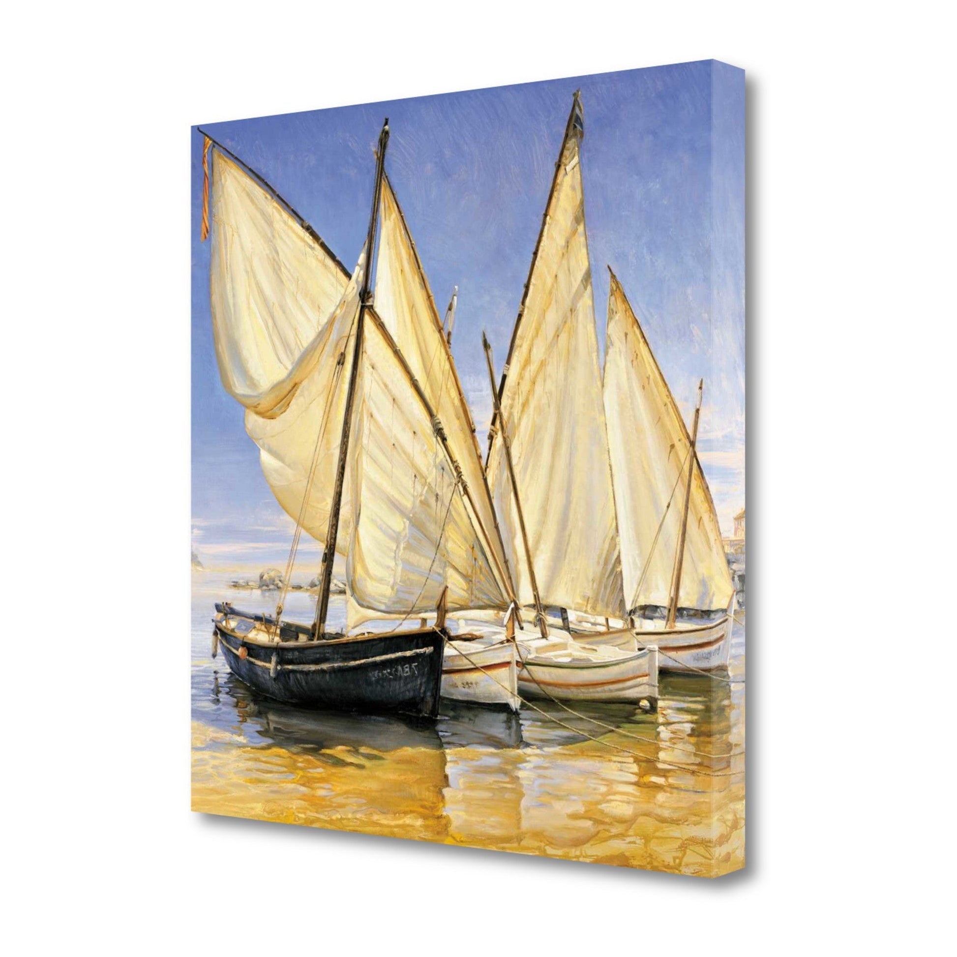 HomeRoots 20" Fleet of Boats with Royal White Sails Giclee Wrap Canvas Wall Art