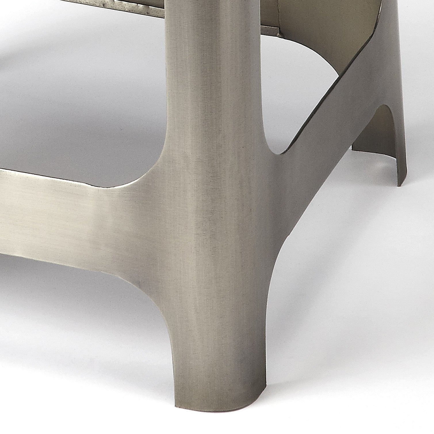 HomeRoots 20" Leather And Iron Backless Bar Chair With Footrest in Brown and Silver Finish