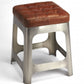 HomeRoots 20" Leather And Iron Backless Bar Chair With Footrest in Brown and Silver Finish