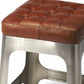 HomeRoots 20" Leather And Iron Backless Bar Chair With Footrest in Brown and Silver Finish