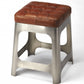 HomeRoots 20" Leather And Iron Backless Bar Chair With Footrest in Brown and Silver Finish