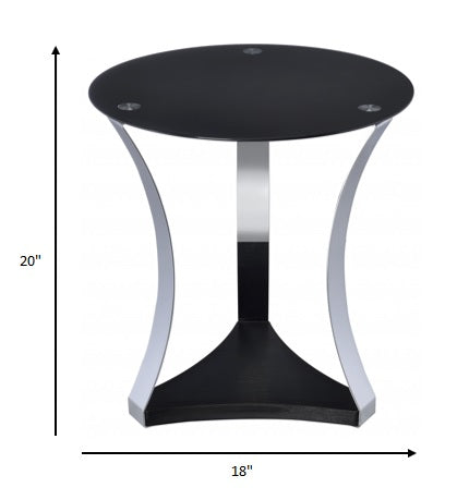 HomeRoots 20" Mirrored Round End Table With Shelf in Silver and Black Finish