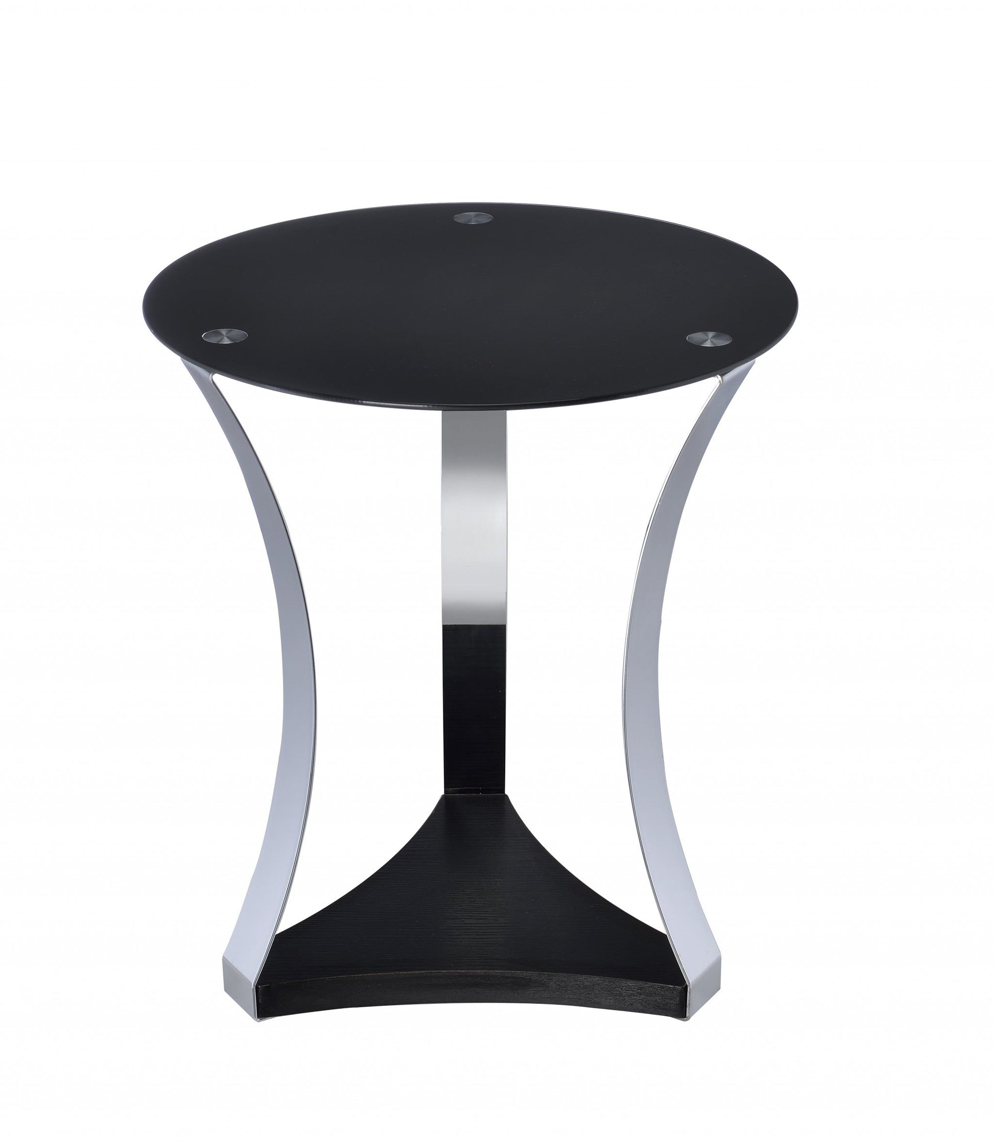 HomeRoots 20" Mirrored Round End Table With Shelf in Silver and Black Finish
